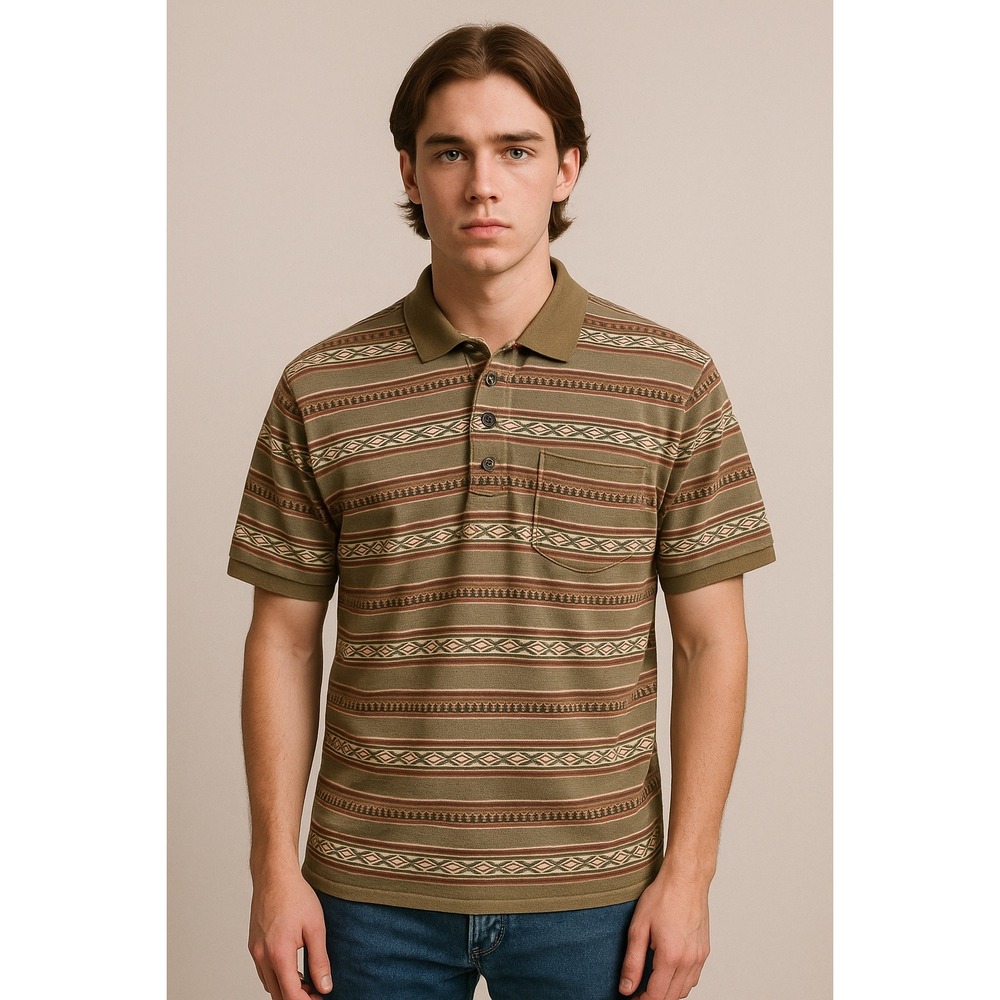 90s Orvis Polo Shirt Men's L Aztec Western Stripe Vintage Retro Earth Tone Top